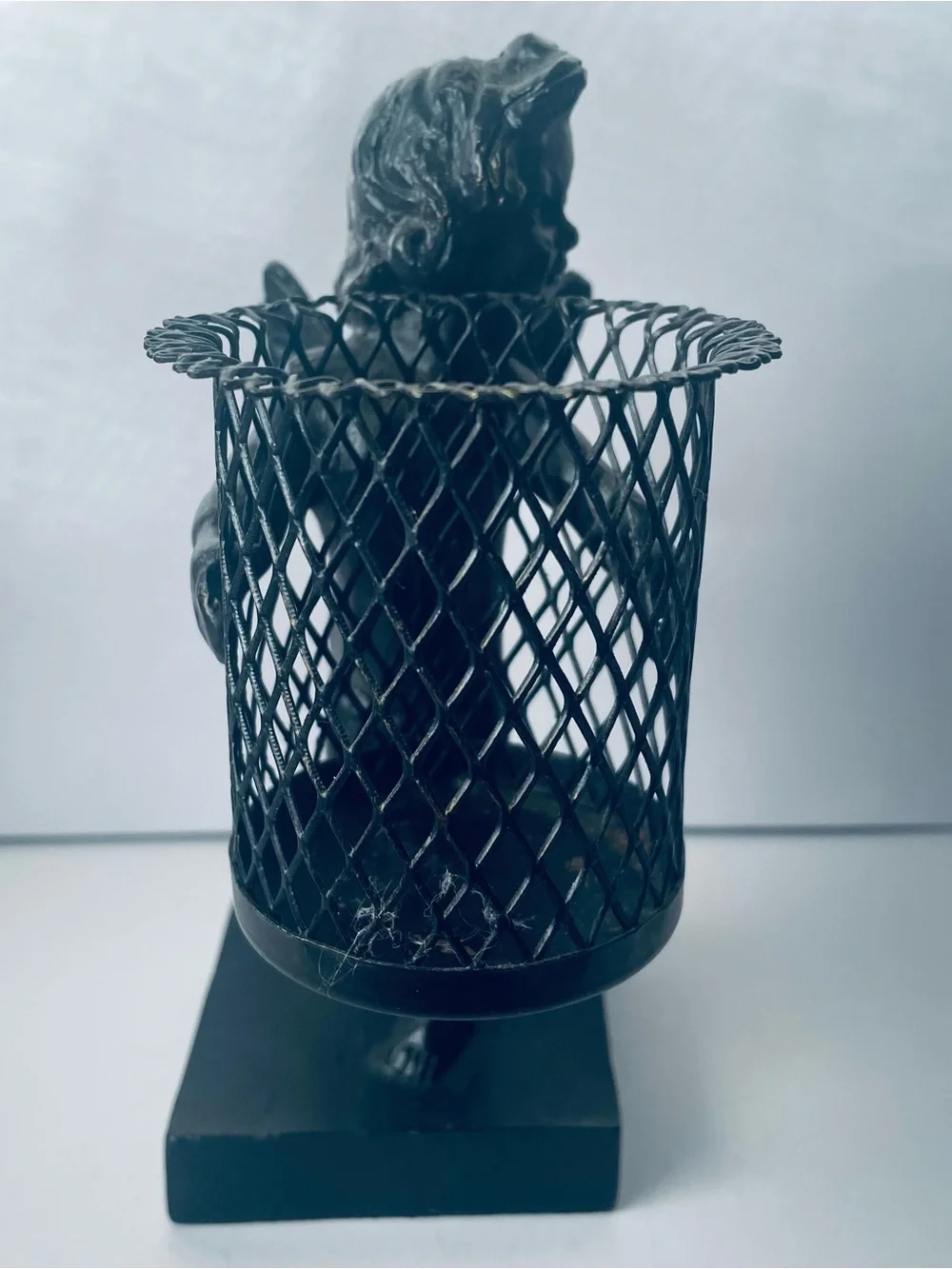 Black Iron Cherub Desk votive candle Holder Decorative Accent